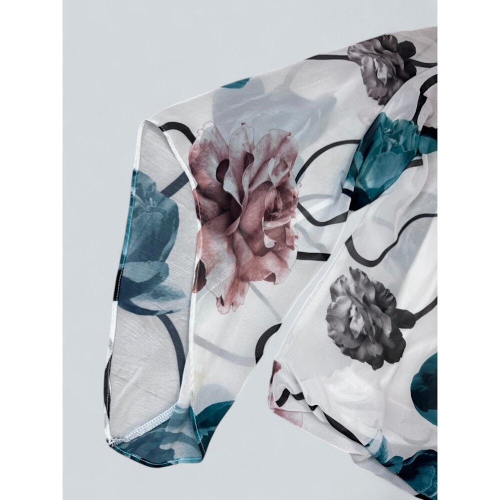 Floral Chiffon Blouse Medium White Blue Pink Layered Sheer Top - Picture 3 of 5